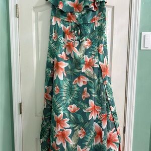 SHEIN Floral Green and Coral Maxi Dress